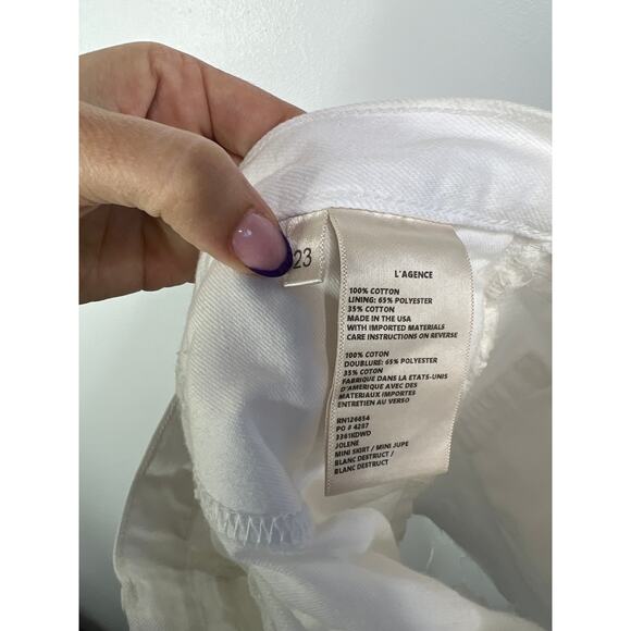 NEW L'agence Jolene Distressed Raw Hem Denim Mini Skirt Women's White Size: 23 - Picture 7 of 9